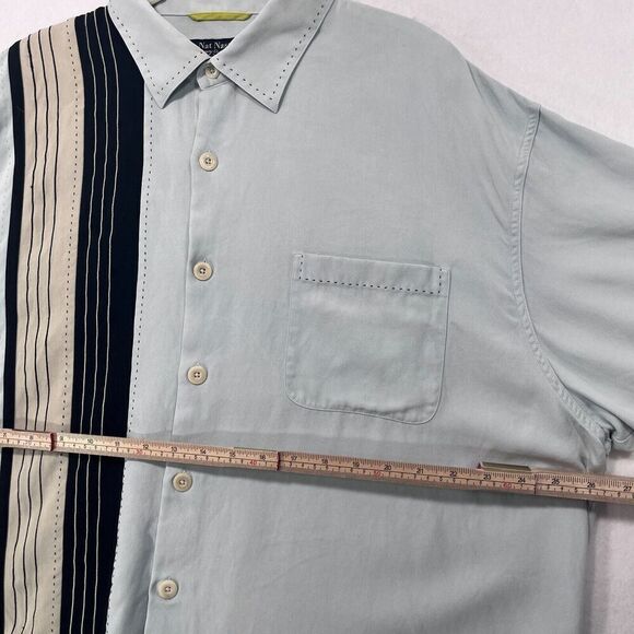 Nat Nast Shirt Men XL Light Blue 100% Silk Short Sleeve Retro Sopranos Classic - Picture 9 of 12